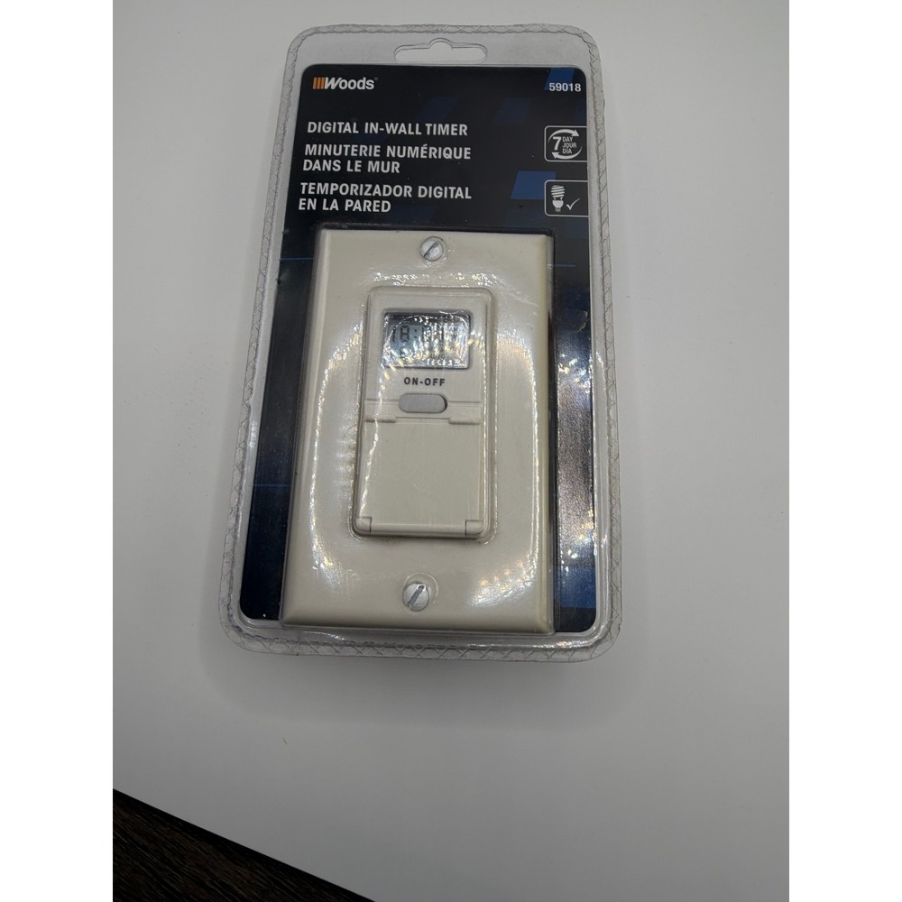 Woods 59018 Digital In-Wall Timer 7 Day Programmable Switch Almond NEW